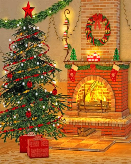 Christmas Tree And Fireplace Diamond Painting