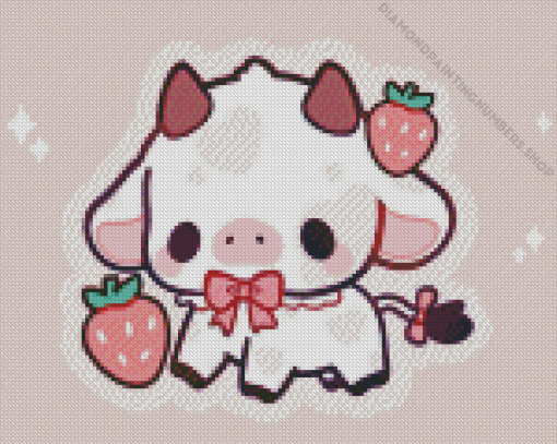 Cute Baby Strawberry Cow Diamond Painting