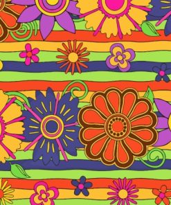 Flowers And Stripes Psychedelic Pattern Diamond Painting