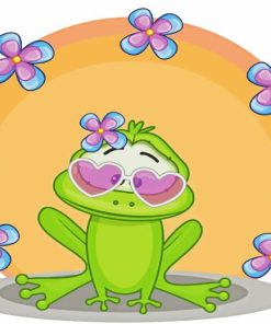 Kawaii Frog With Flowers Diamond Painting