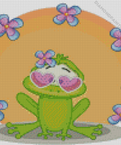 Kawaii Frog With Flowers Diamond Painting