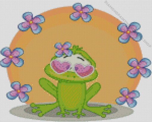 Kawaii Frog With Flowers Diamond Painting