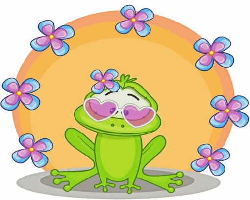 Kawaii Frog With Flowers Diamond Painting