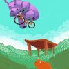 Purple Baby Hippo On Bike Diamond Painting