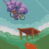 Purple Baby Hippo On Bike Diamond Painting