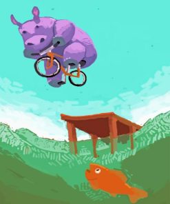 Purple Baby Hippo On Bike Diamond Painting