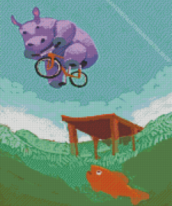 Purple Baby Hippo On Bike Diamond Painting