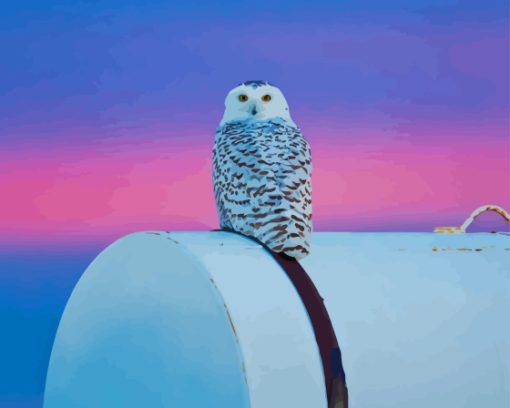 White Owl In Purple Sky Diamond Painting