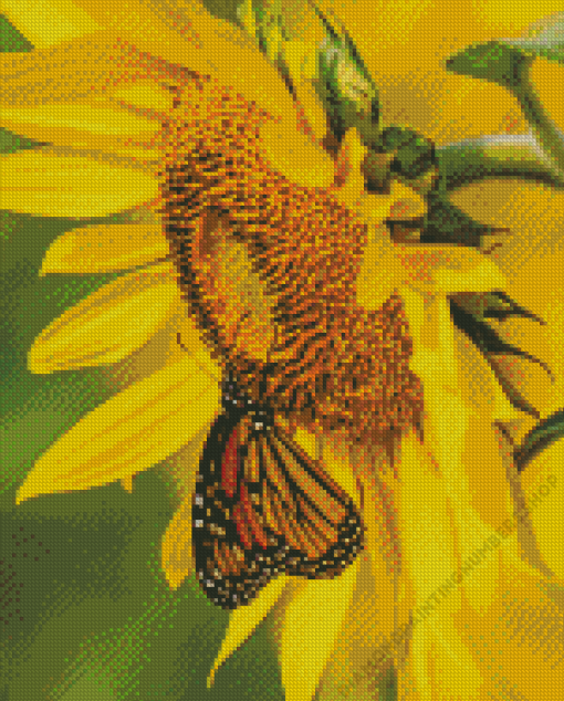 Yellow Sunflower With Butterfly Diamond Painting