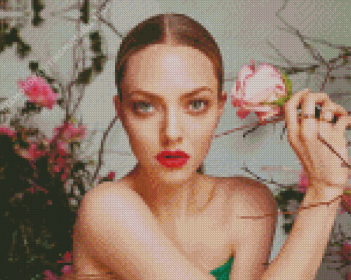 Amanda Seyfried With Pink Flower Diamond Painting