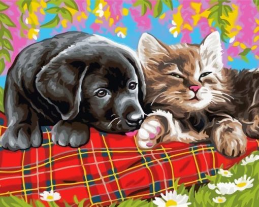 Black Lab And Cat Diamond Painting