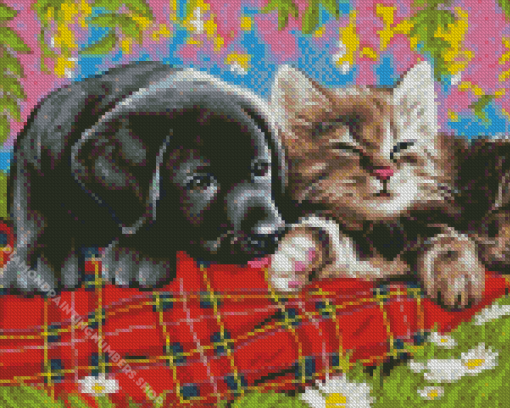 Black Lab And Cat Diamond Painting