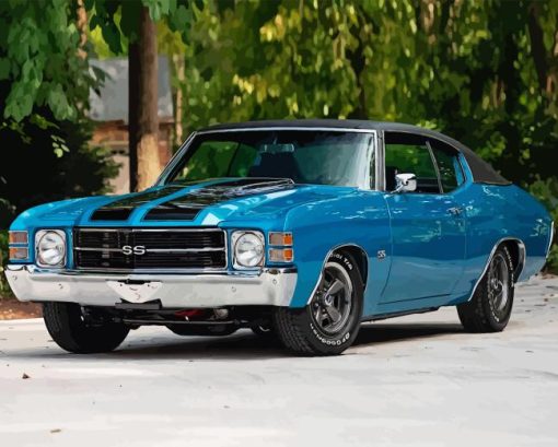 Blue 1971 Chevelle Engine Diamond Painting