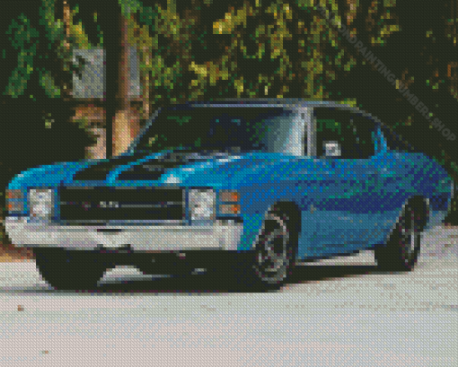 Blue 1971 Chevelle Engine Diamond Painting