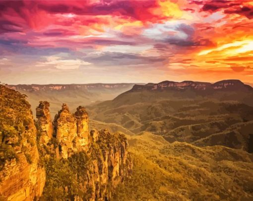 Blue Mountains At Sunset Diamond Painting