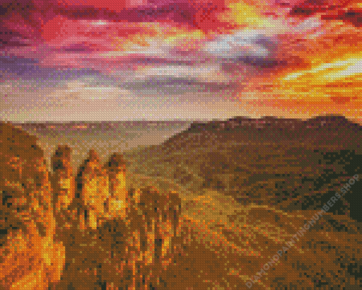 Blue Mountains At Sunset Diamond Painting