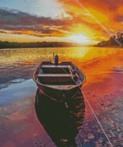 Boat In Sunset Diamond Painting