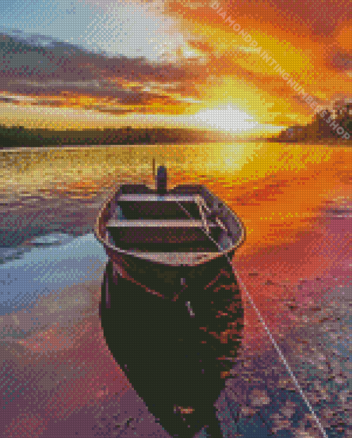 Boat In Sunset Diamond Painting