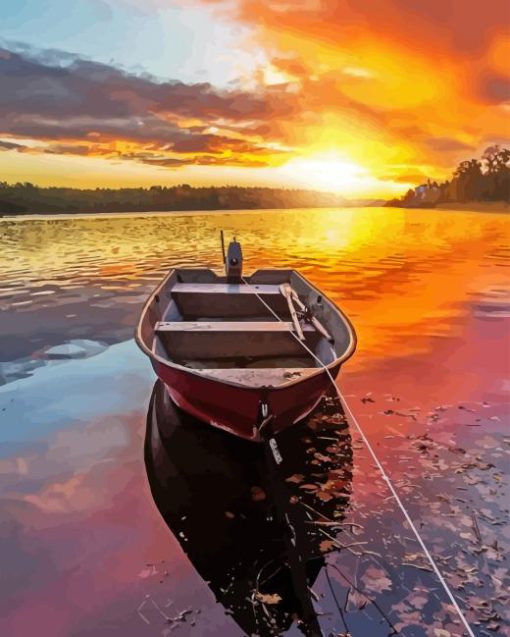 Boat In Sunset Diamond Painting