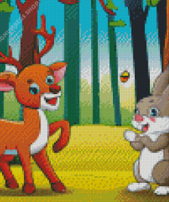 Bunny Deer In Forest Diamond Painting