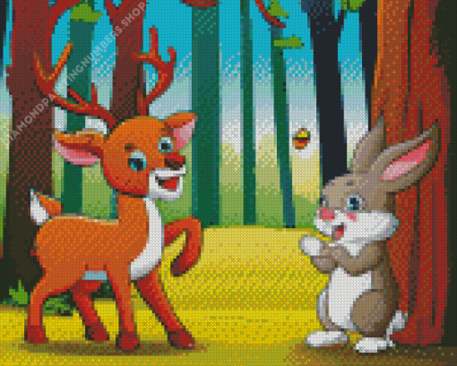 Bunny Deer In Forest Diamond Painting