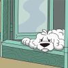 Cartoon Dog Laying In Doorway Diamond Painting