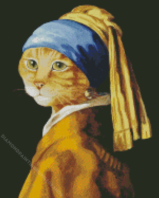 Cat With a Pearl Earring Diamond Painting