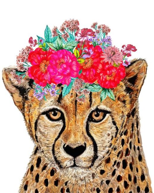 Cheetah With Flowers Art Diamond Painting