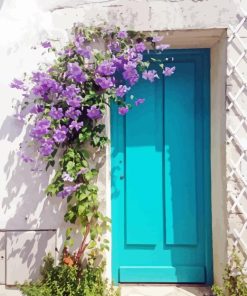 Door With Purple Flowers Diamond Painting