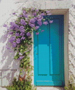 Door With Purple Flowers Diamond Painting