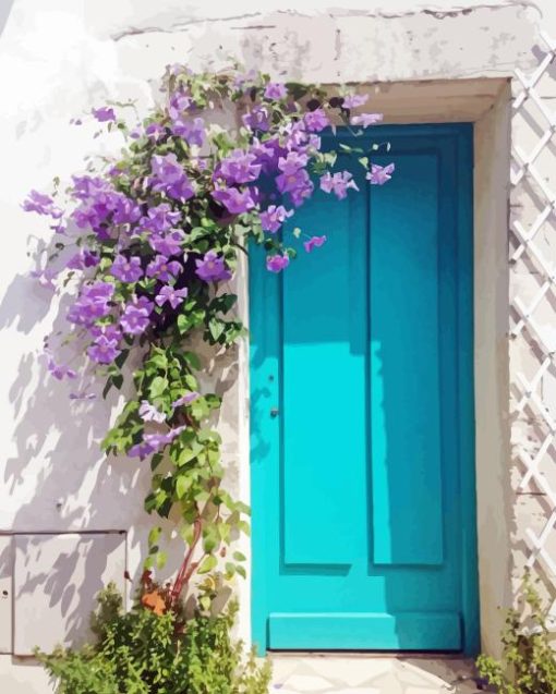 Door With Purple Flowers Diamond Painting