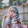 Girl Blowing Colorful Bubbles Diamond Painting