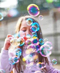 Girl Blowing Colorful Bubbles Diamond Painting