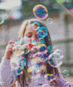 Girl Blowing Colorful Bubbles Diamond Painting