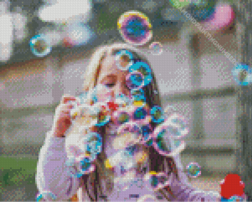 Girl Blowing Colorful Bubbles Diamond Painting