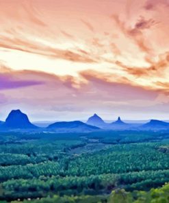 Glass House Mountains Pink Sky Diamond Painting