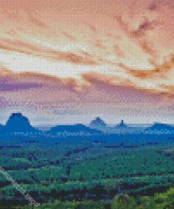 Glass House Mountains Pink Sky Diamond Painting