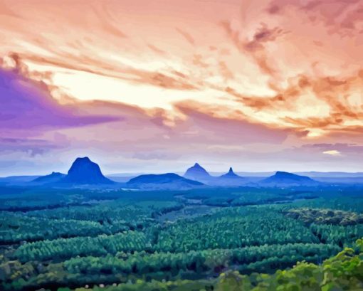 Glass House Mountains Pink Sky Diamond Painting