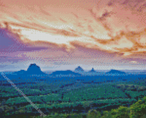 Glass House Mountains Pink Sky Diamond Painting