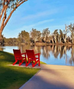 Lake With Red Chair Diamond Painting