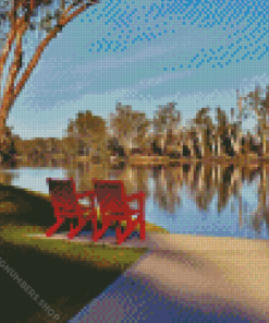 Lake with Red Chair Diamond Painting