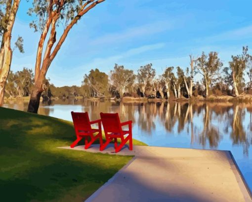 Lake With Red Chair Diamond Painting