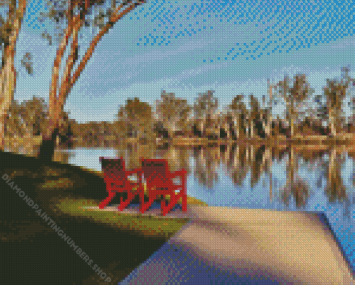 Lake with Red Chair Diamond Painting