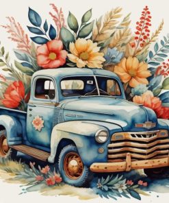 Old Car With Flowers Diamond Painting