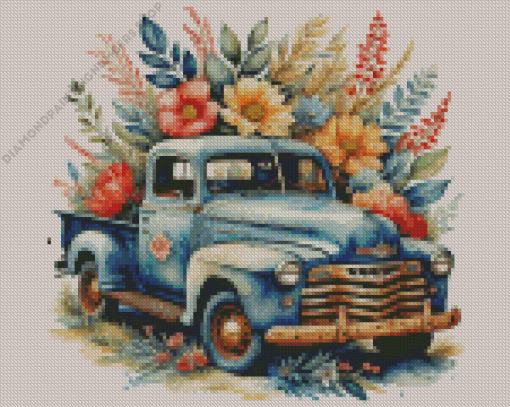 Old Car With Flowers Diamond Painting