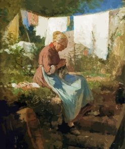 Old Woman Darning By Nicolae Grigorescu Diamond Painting