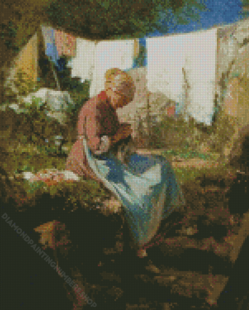 Old Woman Darning By Nicolae Grigorescu Diamond Painting