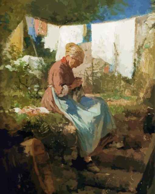 Old Woman Darning By Nicolae Grigorescu Diamond Painting