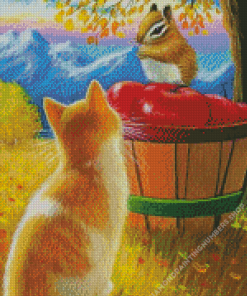 Orange Cat And Squirrel Diamond Painting