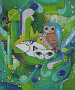 Owl And Pussycat Abstract Diamond Painting